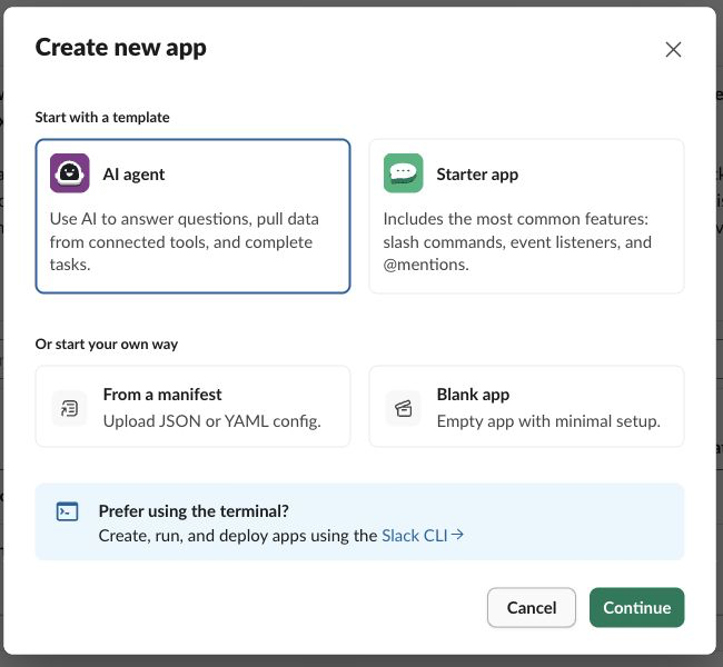 Select the Slack AI agent template